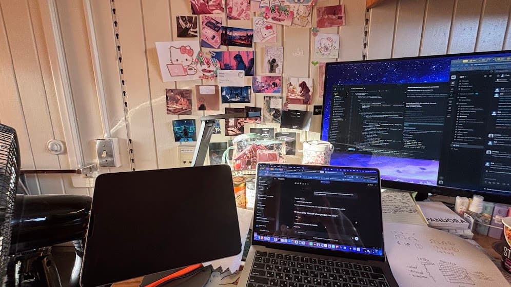 Desk setup in dorm room